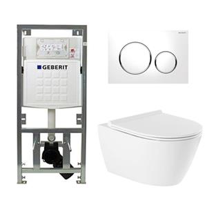 Geberit QeramiQ Salina Toiletset - rimless - diepspoel - softclose - quickrelease zitting -  Sigma20 bedieningsplaat glans wit - wit 0701131/sw53743/sw96855/sw96857/