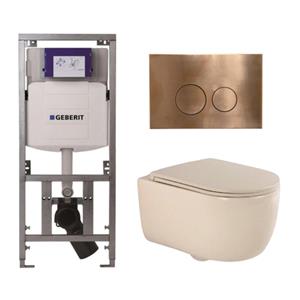 Geberit QeramiQ Dely Swirl Toiletset - 36.3x51.7cm -  UP320 Burda inbouwreservoir - slim zitting - koperen bedieningsplaat - ronde knoppen - beige 0701131/SW706196/SW1000770/SW1026259