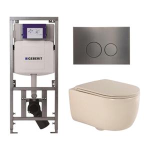 Geberit QeramiQ Dely Swirl Toiletset - 36.3x51.7cm -  UP320 Burda inbouwreservoir - slim zitting - gunmetal bedieningsplaat - ronde knoppen - beige 0701131/SW706198/SW1000770/SW1026259