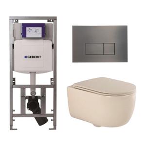 Geberit QeramiQ Dely Swirl Toiletset - 36.3x51.7cm -  UP320 Burda inbouwreservoir - slim zitting - gunmetal bedieningsplaat - rechthoekige knoppen - beige 0701131/SW706199/SW1000770/SW1026259