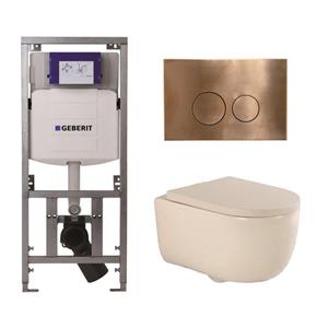 Geberit QeramiQ Dely Swirl Toiletset - 36.3x51.7cm -  UP320 Burda inbouwreservoir - 35mm zitting - koperen bedieningsplaat - ronde knoppen - beige 0701131/SW706196/SW1000771/SW1026259
