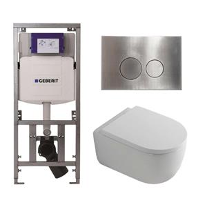 Geberit QeramiQ Dely Swirl Toiletset - 36.3x51.7cm -  UP320 Burda inbouwreservoir - 35mm zitting - steel bedieningsplaat - ronde knoppen - wit mat 0701131/SW706194/SW1000767/SW1026257