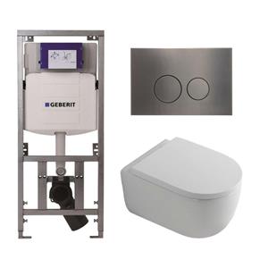Geberit QeramiQ Dely Swirl Toiletset - 36.3x51.7cm - diepspoel - rimless -  UP320 Burda inbouwreservoir - 35mm zitting - gunmetal bedieningsplaat - ronde knoppen - wit mat 0701131/SW706198/SW1000767/SW