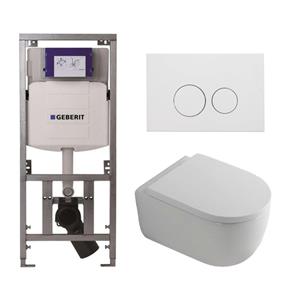 Geberit QeramiQ Dely Swirl Toiletset - 36.3x51.7cm - diepspoel - rimless -  UP320 Burda inbouwreservoir - 35mm zitting - mat witte metalen bedieningsplaat - ronde knoppen - wit mat 0701131/SW706190/SW1