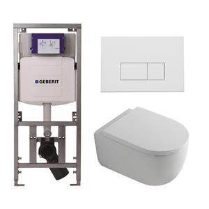 Geberit QeramiQ Dely Swirl Toiletset - 36.3x51.7cm - diepspoel - rimless -  UP320 Burda inbouwreservoir - 35mm zitting - mat witte metalen bedieningsplaat - rechtehoekige knoppen - wit mat 0701131/SW70