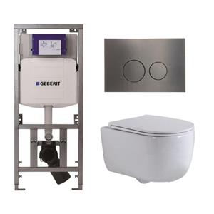 Geberit QeramiQ Dely Swirl Toiletset - 36.3x51.7cm -  UP320 Burda inbouwreservoir - slim zitting - gunmetal bedieningsplaat - ronde knoppen - wit glans 0701131/SW706198/SW1000766/SW1026256