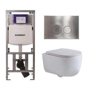 Geberit QeramiQ Dely Swirl Toiletset - 36.3x51.7cm -  UP320 Burda inbouwreservoir - slim zitting - steel bedieningsplaat - ronde knoppen - wit mat 0701131/SW706194/SW1000766/SW1026257