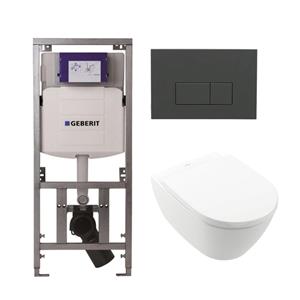 Villeroy & Boch Villeroy Boch Subway 2.0 DirectFlush Toiletset - softclose - geberit reservoir - qeramiq bedieningsplaat bedieningsplaat antraciet mat - rechthoekige knoppen - wit 0701131/ga26028/SW729014/SW1182666/S