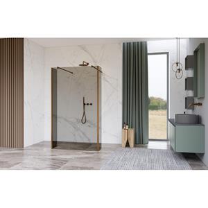 Fortifura Galeria Vrijstaande Inloopdouche - 140x200cm - Rookglas - antikalk - 8mm veiligheidsglas - wandsteunen - Geborsteld koper PVD (Koper) SW927772 2x/SW797946