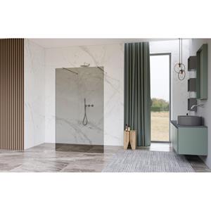 Fortifura Galeria Vrijstaande Inloopdouche - 140x200cm - Rookglas - antikalk - 8mm veiligheidsglas - wandsteunen - Geborsteld RVS PVD (RVS) SW927769 2x/SW797946