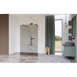 Fortifura Galeria Vrijstaande Inloopdouche - 140x200cm - Rookglas - antikalk - 8mm veiligheidsglas - wandsteunen - Zwart mat SW927767 2x/SW797946