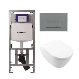 Villeroy & Boch Villeroy Boch Subway 2.0 DirectFlush Toiletset - geberit reservoir - bedieningsplaat rechthoekige knoppen licht grijs - softclose - wit 0701131/SW1102375/0124060/ga26028/