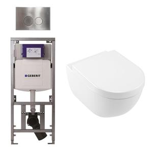 Villeroy & Boch Villeroy Boch Subway 2.0 DirectFlush Toiletset - softclose - geberit reservoir - qeramiq bedieningsplaat ronde knoppen - RVS look wit 0701131/ga26028/SW729014/SW1182666/SW706186