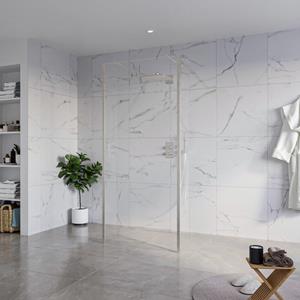 Fortifura Galeria Vrijstaande Inloopdouche - 90x200cm - Helder - antikalk - 8mm veiligheidsglas - 2 zijwanden 30cm - wandsteunen en hoekprofielen - Geborsteld RVS PVD (RVS) SW927769 2x/SW797926/SW7979