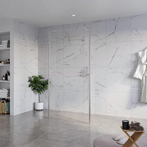 Fortifura Galeria Vrijstaande Inloopdouche - 100x200cm - Helder - antikalk - 8mm veiligheidsglas - 2 zijwanden 40cm - wandsteunen en hoekprofielen - Geborsteld RVS PVD (RVS) SW927769 2x/SW797915/SW797