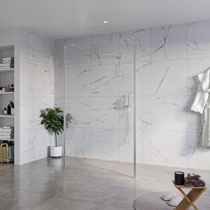 Fortifura Galeria Vrijstaande Inloopdouche - 120x200cm - Helder - antikalk - 8mm veiligheidsglas - 2 zijwanden 30cm - wandsteunen en hoekprofielen - Geborsteld RVS PVD (RVS) SW927769 2x/SW797917/SW797