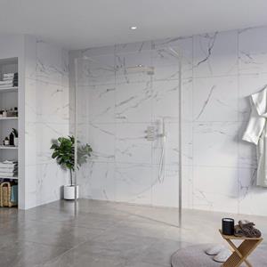 Fortifura Galeria Vrijstaande Inloopdouche - 140x200cm - Helder - antikalk - 8mm veiligheidsglas - 2 zijwanden 40cm - wandsteunen en hoekprofielen - Geborsteld RVS PVD (RVS) SW927769 2x/SW797916/SW797