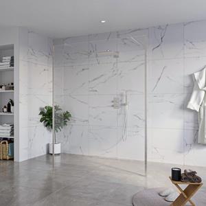 Fortifura Galeria Vrijstaande Inloopdouche - 160x200cm - Helder - antikalk - 8mm veiligheidsglas - 2 zijwanden 30cm - wandsteunen en hoekprofielen - Geborsteld RVS PVD (RVS) SW927769 2x/SW797918/SW797