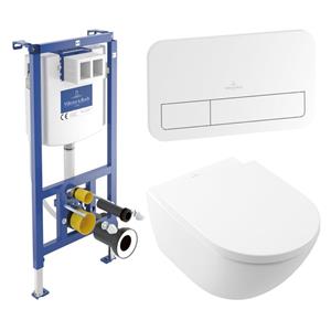 Villeroy & Boch Subway 3.0 Toiletset - zonder spoelrand - diepspoel - inbouwreservoir - twistflush - bedieningsplaat wit glans - zitting softclose & quickrelease - ceramic+ stone white 92242700 / 9224