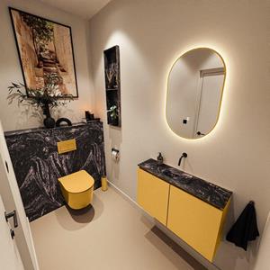 Mondiaz TURE-DLUX 80cm toiletmeubel Ocher. EDEN wastafel Lava positie midden. Zonder kraangat. TUREDX80OCHM0LAV