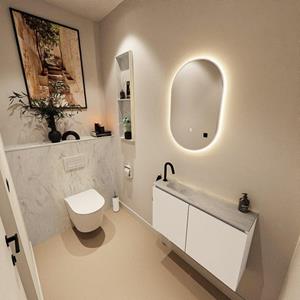 Mondiaz TURE-DLUX 80cm toiletmeubel Talc. EDEN wastafel Opalo positie links. Met 1 kraangat. TUREDX80TALL1OPA