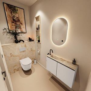 Mondiaz TURE-DLUX 80cm toiletmeubel Linen. EDEN wastafel Frappe positie links. Met 1 kraangat. TUREDX80LINL1FRA