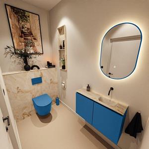 Mondiaz TURE-DLUX 80cm toiletmeubel Jeans. EDEN wastafel Frappe positie rechts. Zonder kraangat. TUREDX80JEAR0FRA