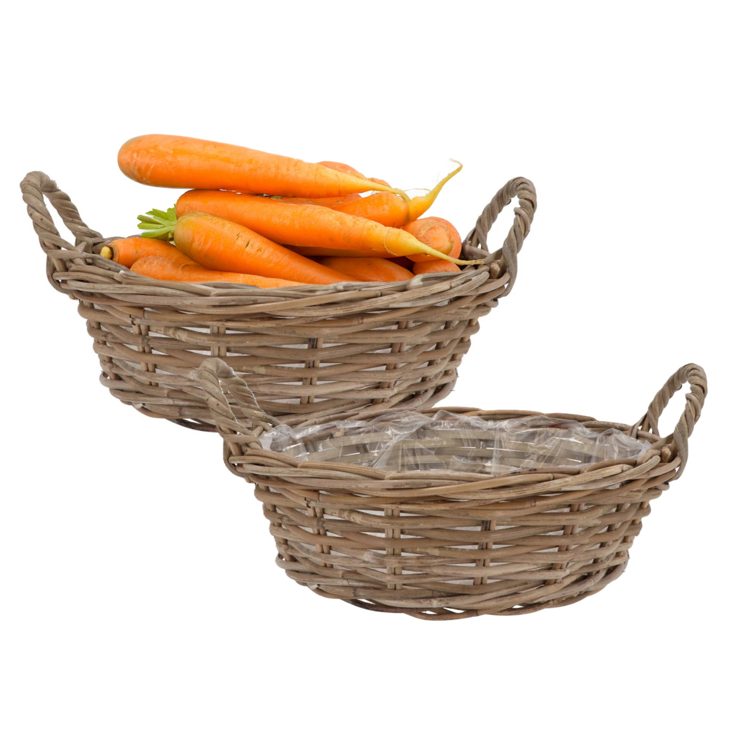 DK Design Plantenmand/aardappelmand tafelmodel - 2x - Ivy - met handvatten - rotan - B30 x H13 cm - binnen/bui -