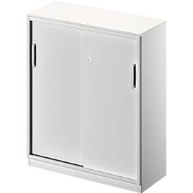 Schäfer Shop Genius Schuifdeurkast TETRIS SOLID, 3 ordnerhoogten,  2 legborden, B 1000 mm, 19 mm afdekplaat, wit/blank aluminium