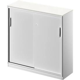 Schäfer Shop Genius Schuifdeurkast TETRIS SOLID, 3 ordnerhoogten,  2 legborden, B 1200 mm, 19 mm afdekplaat, wit/blank aluminium