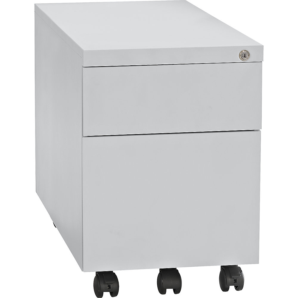 Eurokraft basic Verrijdbaar ladeblok, staal, 1 pennenbak, 1 materiaallade, 1 hangmappenlade, diepte 790 mm, lichtgrijs