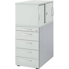 Schäfer Shop Genius ladeblok met bovenkastje incl. schuifdeur, volledig afsluitbaar, ronde handgreep, lichtgrijs