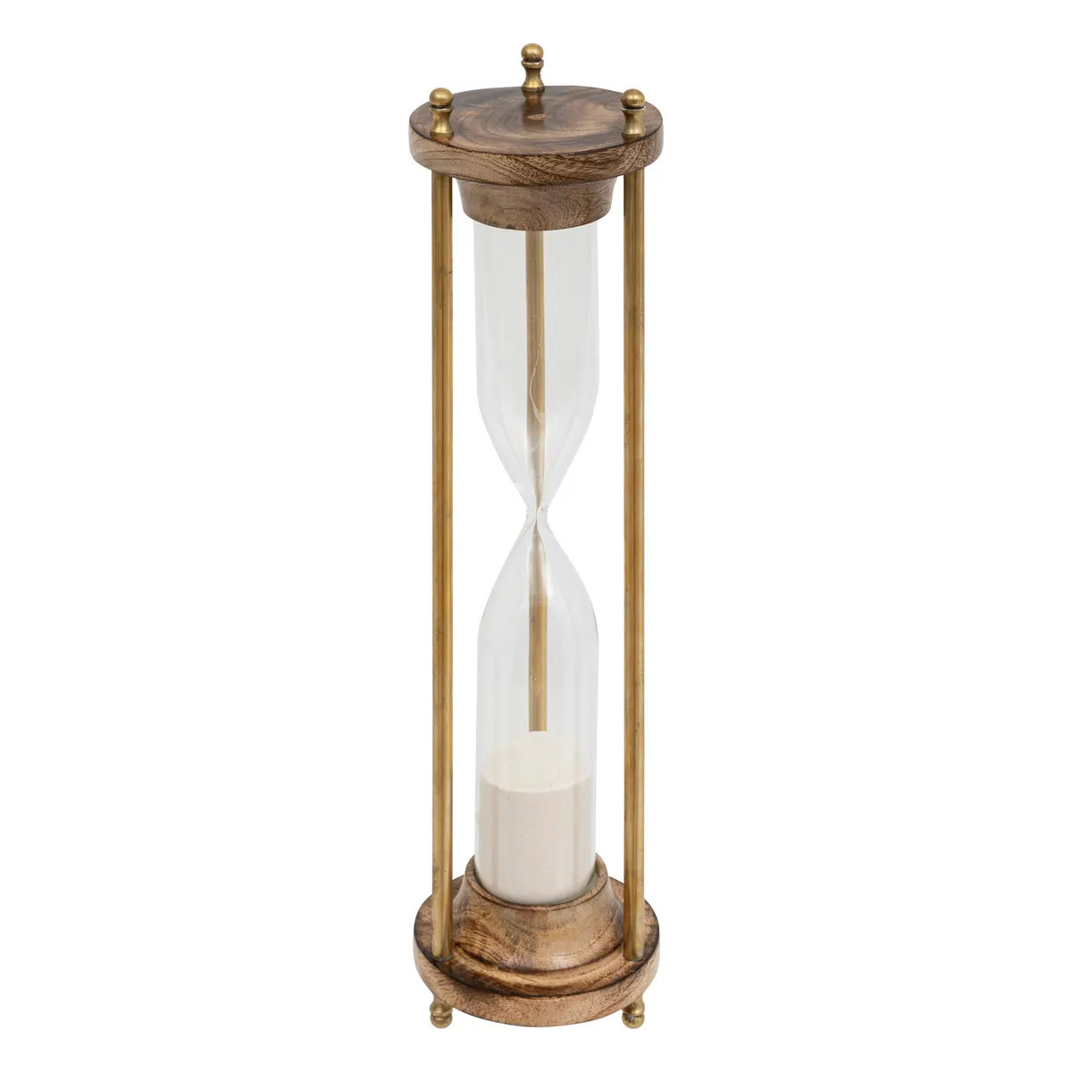 Atmosphera Zandloper cilinder - decoratie of tijdsmeting - 15 minuten - wit zand - D9 x H37 cm - glas - hout -