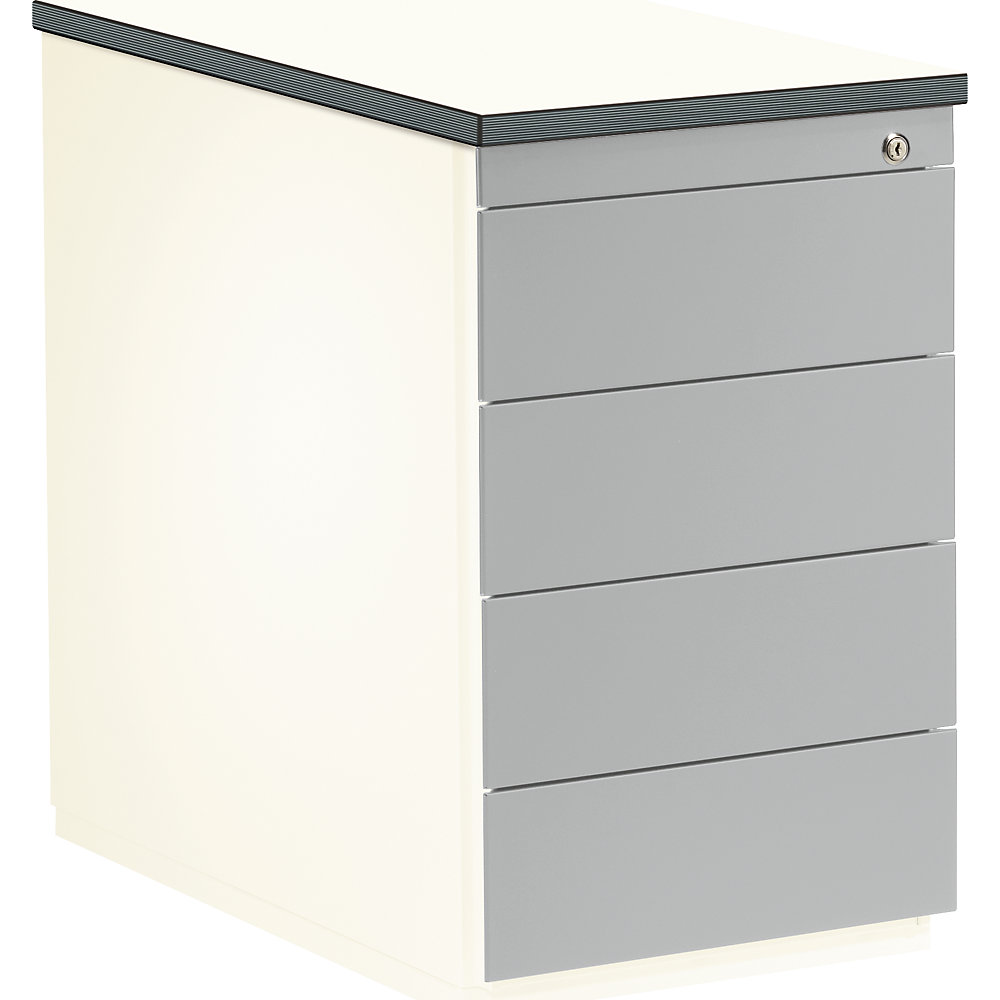 Mauser Ladeblok, h x d = 720 x 800 mm, 4 laden, zuiver wit / blank aluminiumkleurig / wit