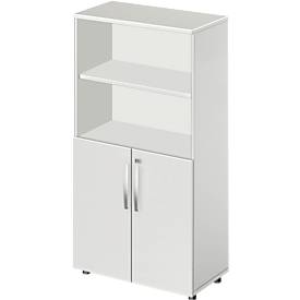 Schäfer Shop Select Schäfer Shop  Select Combikast LOGIN, bovenaan 2 rekken, onderaan 2 ordnerhoogten met deuren, B 800 x D 420 x H 1470 mm, lichtgrijs/lichtgrijs