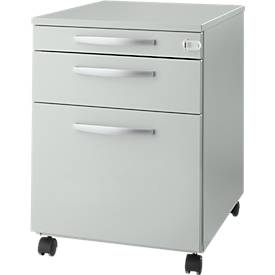 Schäfer Shop Select Verrijdbaar ladeblok Login, hangmappenlade + materiaallade + schuiflade, afsluitbaar, hout, B 431 x D 580 x H 595 mm, lichtgrijs/lichtgrijs
