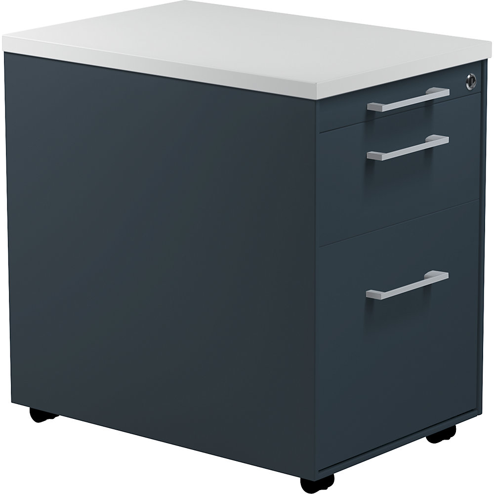 Mauser Verrijdbaar ladeblok, h x d = 579 x 600 mm, 1 materiaallade, 1 hangmappenlade, antracietgrijs / antracietgrijs / lichtgrijs