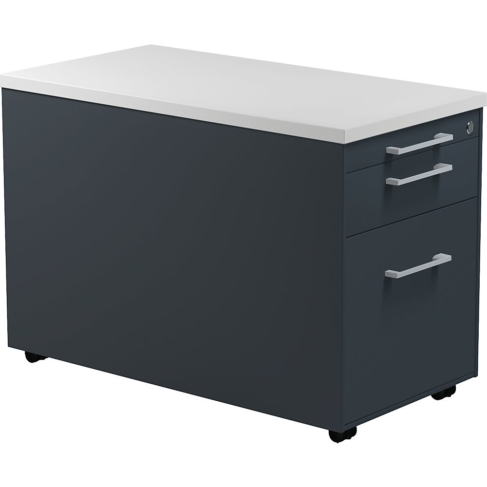 Mauser Verrijdbaar ladeblok, h x d = 529 x 800 mm, 1 materiaallade, 1 hangmappenlade, antracietgrijs / antracietgrijs / lichtgrijs