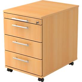 Verrijdbaar ladeblok ULM, met 3 schuifladen 1 materiaallade, B 428 x D 553 x H 590 mm, beukenpatroon