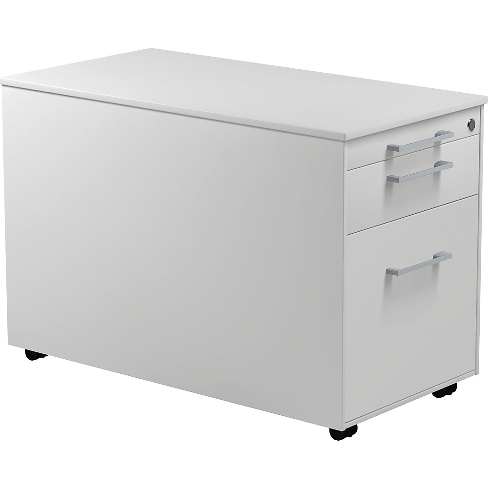 Mauser Verrijdbaar ladeblok, h x d = 520 x 800 mm, 1 materiaallade, 1 hangmappenlade, lichtgrijs / lichtgrijs / lichtgrijs