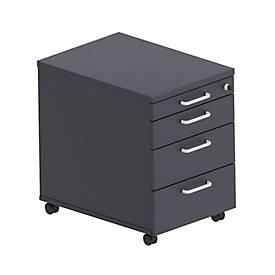 Verrijdbare lade BEXXSTAR, 1 afsluitbare lade voor keukengerei & 3 laden, B 430 x D 800 x H 600 mm, zwart