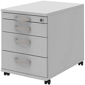 Verrijdbaar ladeblok BARI, materiaallade, 3 schuifladen, afsluitbaar, B 432 x D 577 x H 538 mm lichtgrijs