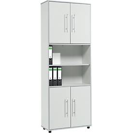 Schäfer Shop Select Schäfer Shop  Select Combikast Moxxo IQ, hout, 4 vleugeldeuren, 2 open vakken, 6 ordnerhoogten, B 801 x D 362 x H 2166 mm, lichtgrijs