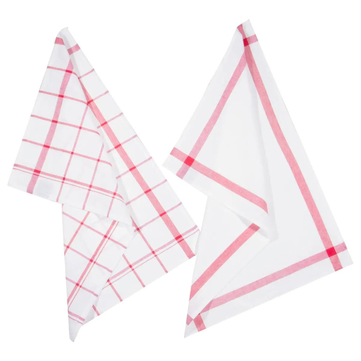 Theedoek Traditioneel - set van 2x stuks - rood/wit- motief - katoen - 70 x 45 cm -