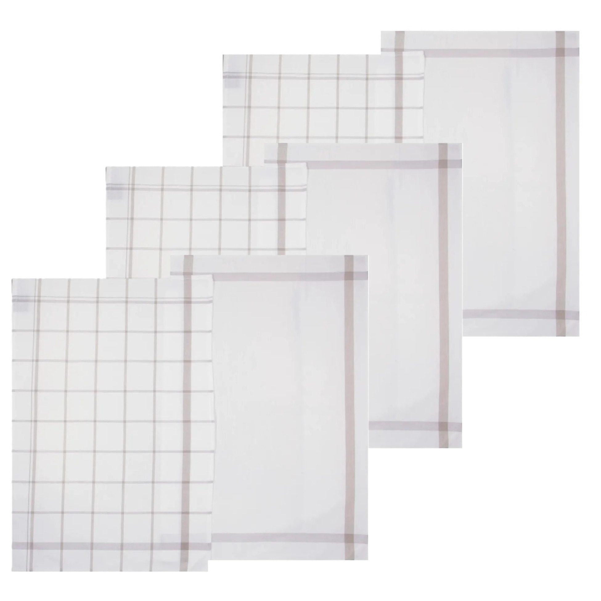 5five Theedoek Traditioneel - set van 6x stuks - grijs/wit- motief - katoen - 70 x 45 cm -