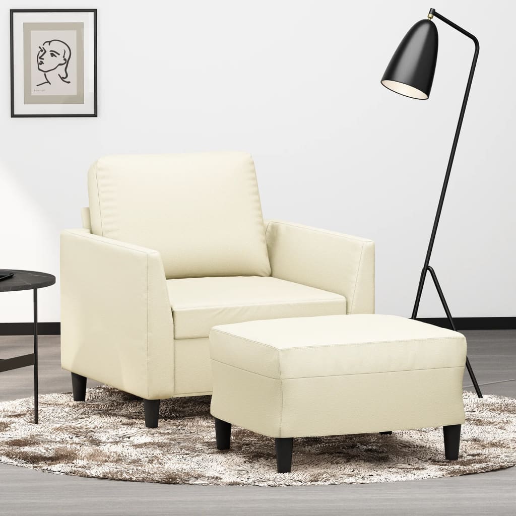 VidaXL Fauteuil met voetenbank 60 cm kunstleer crèmekleurig