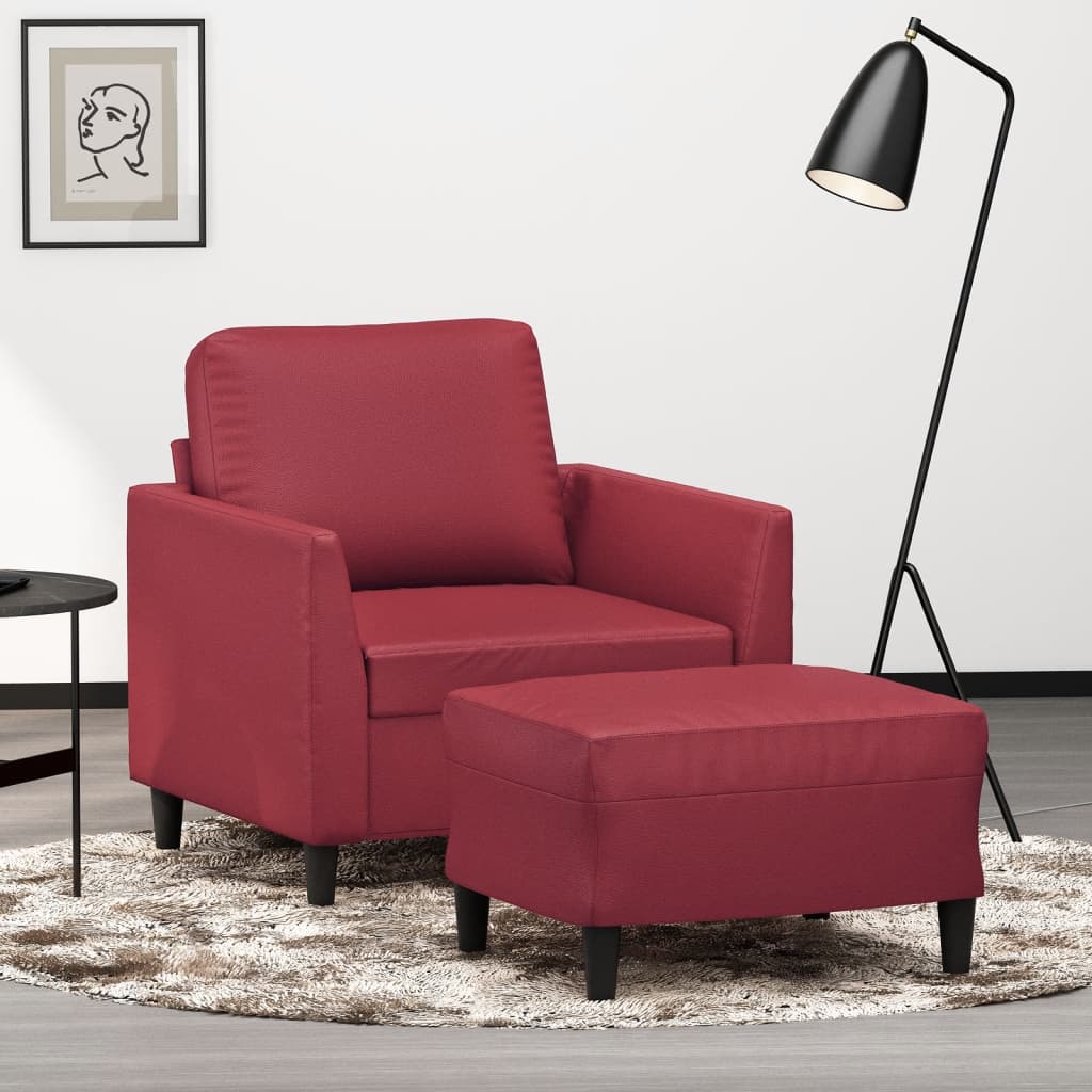 VidaXL Fauteuil met voetenbank 60 cm kunstleer wijnrood