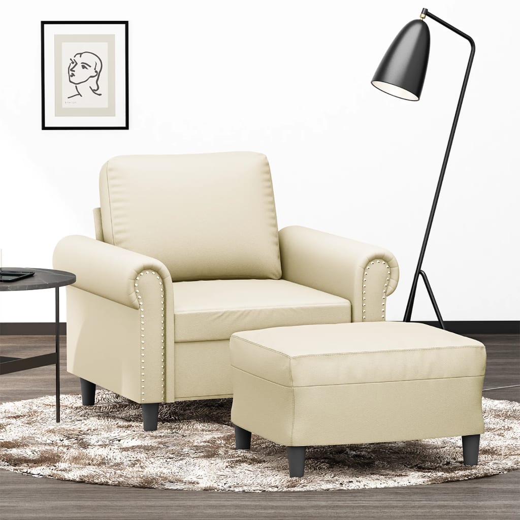 VidaXL Fauteuil met voetenbank 60 cm kunstleer crèmekleurig
