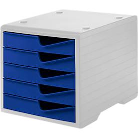 Styro Ladebox  swing, 5 laden, uittrekstop & verzonken greep, stapelbaar, B 270 x D 340 x H 255 mm, polystyreen, grijsblauw