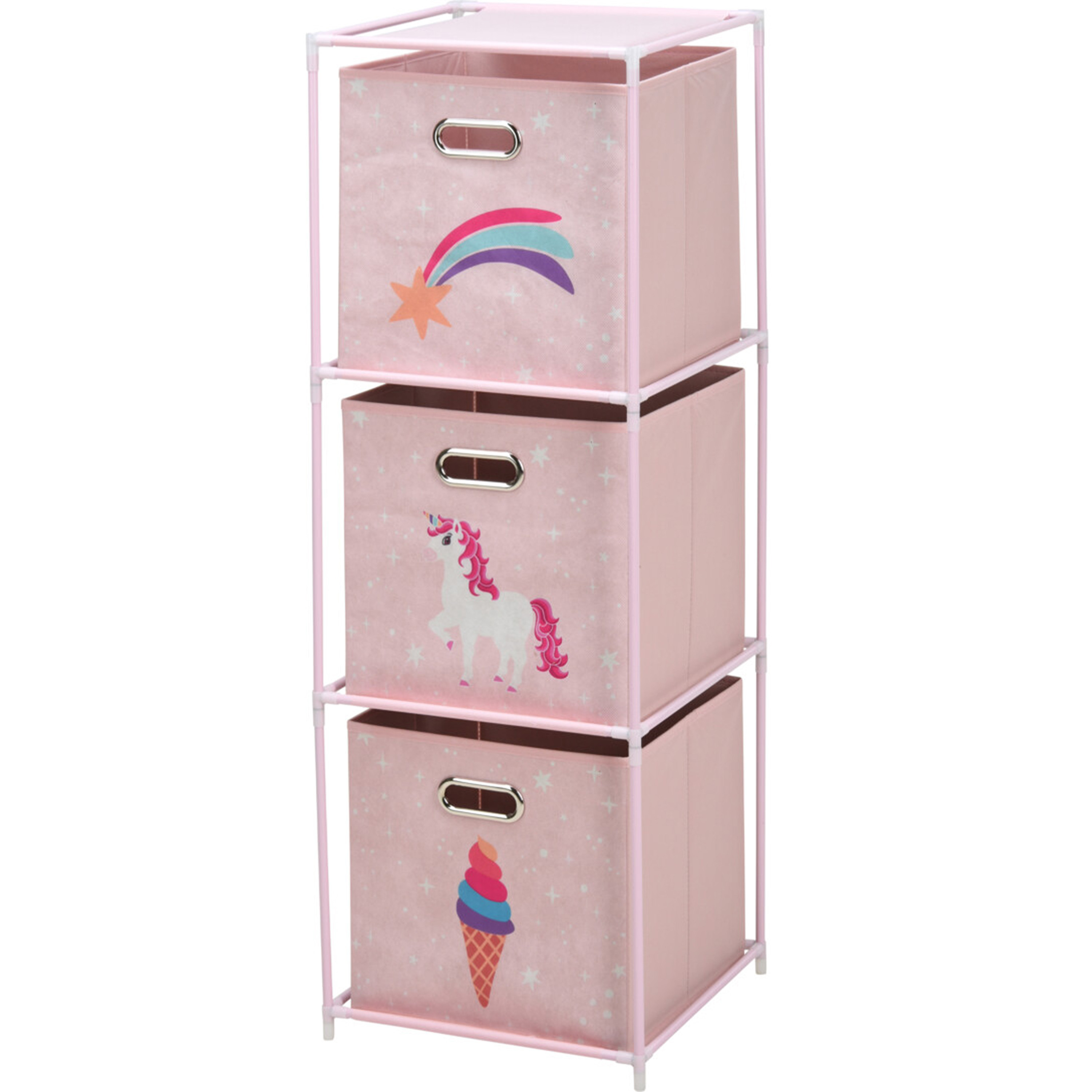 Storage Solutions Opbergrek 3-laags - met manden - metaal - 35 x 35 x 102 cm - eenhoorn thema -